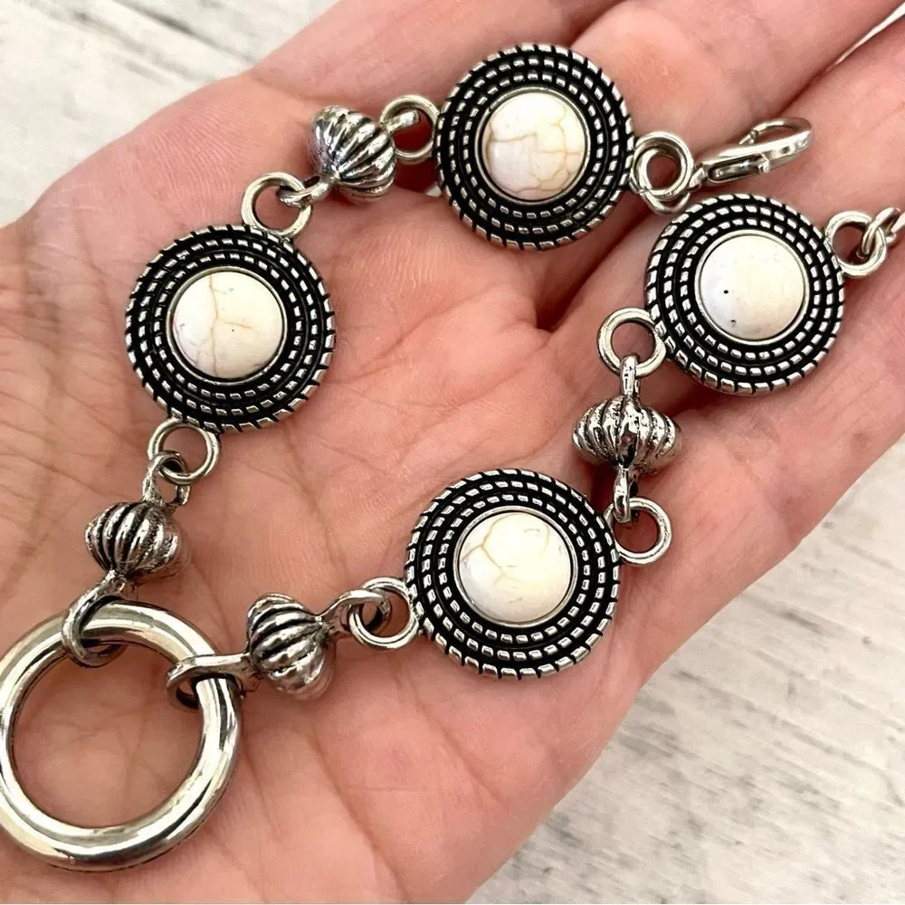 Silver tone white circle bracelet